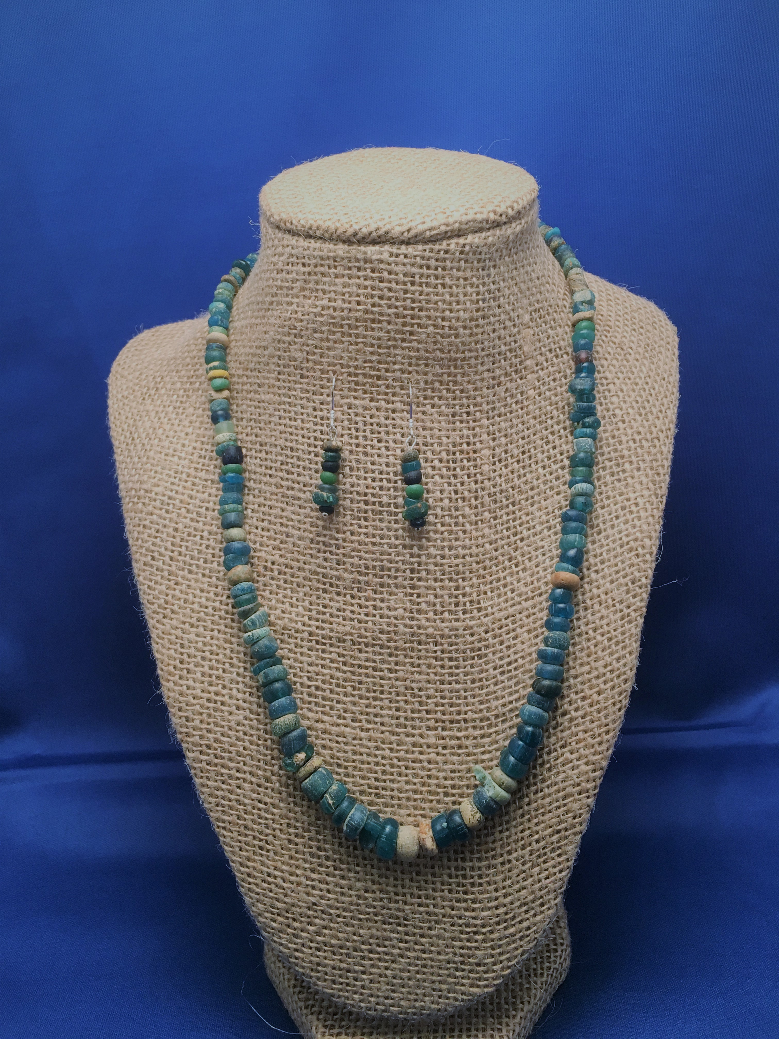 Ancient Roman Glass Bead Necklace & Earrings