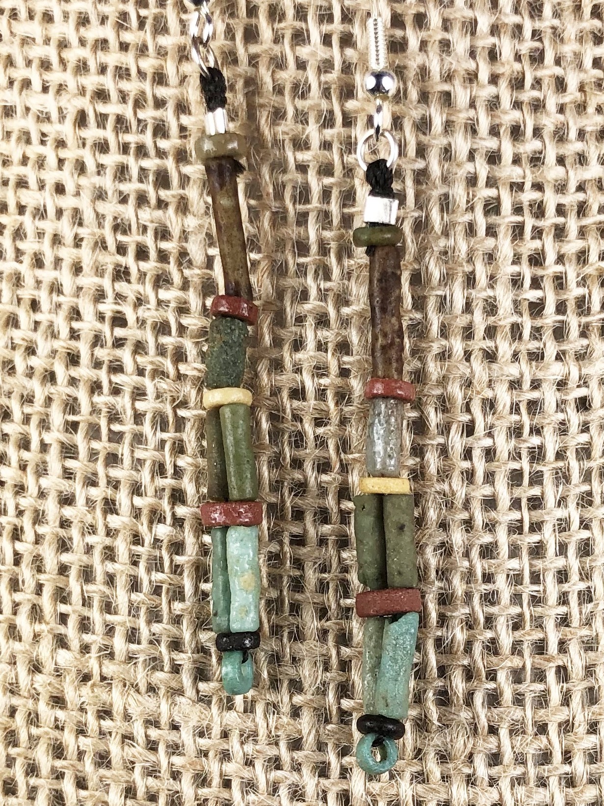 Ancient Egyptian Faience Mummy Bead Earrings